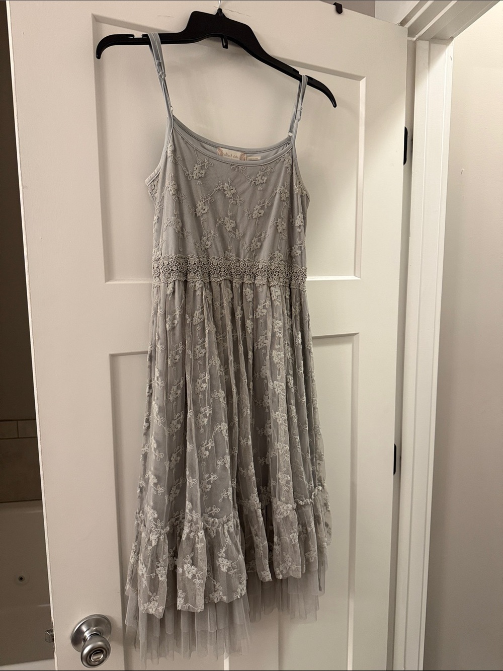 Altar'd State Light Gray Lace Layered Spaghetti Strap Dress